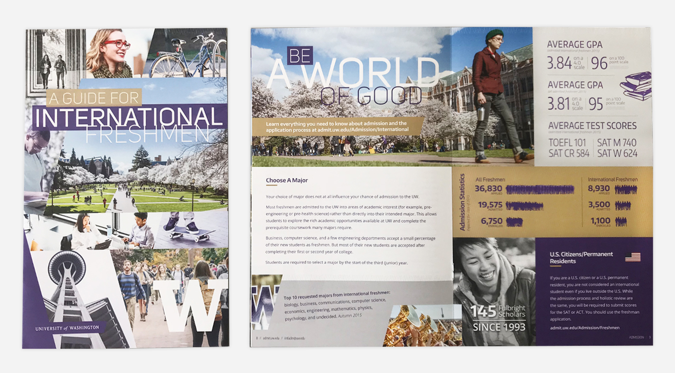 Printout of international student book cover & interior page design