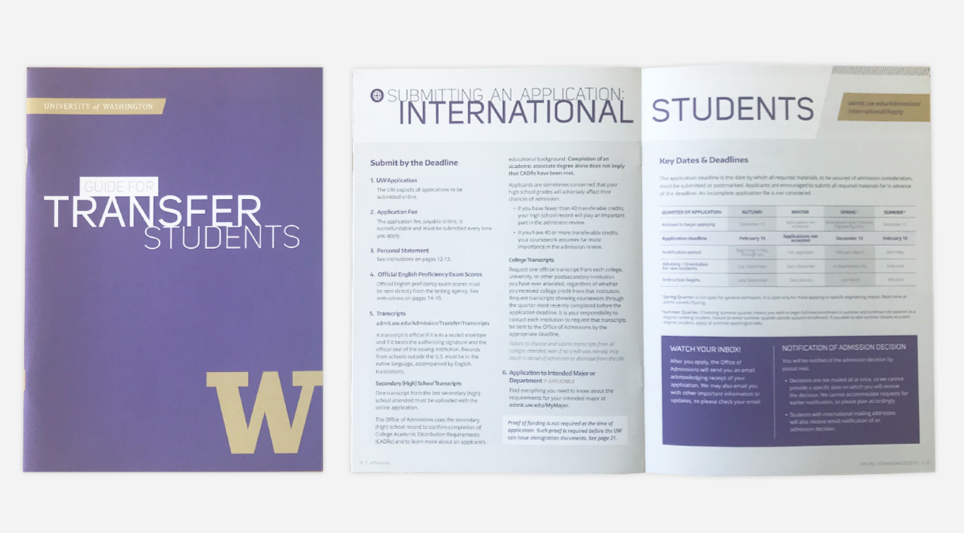 Printout of transfer student cover & interior page design
