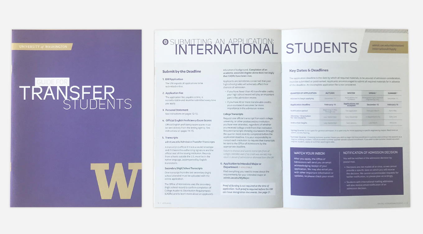 UWView_full3a Printout of transfer student cover & interior page design