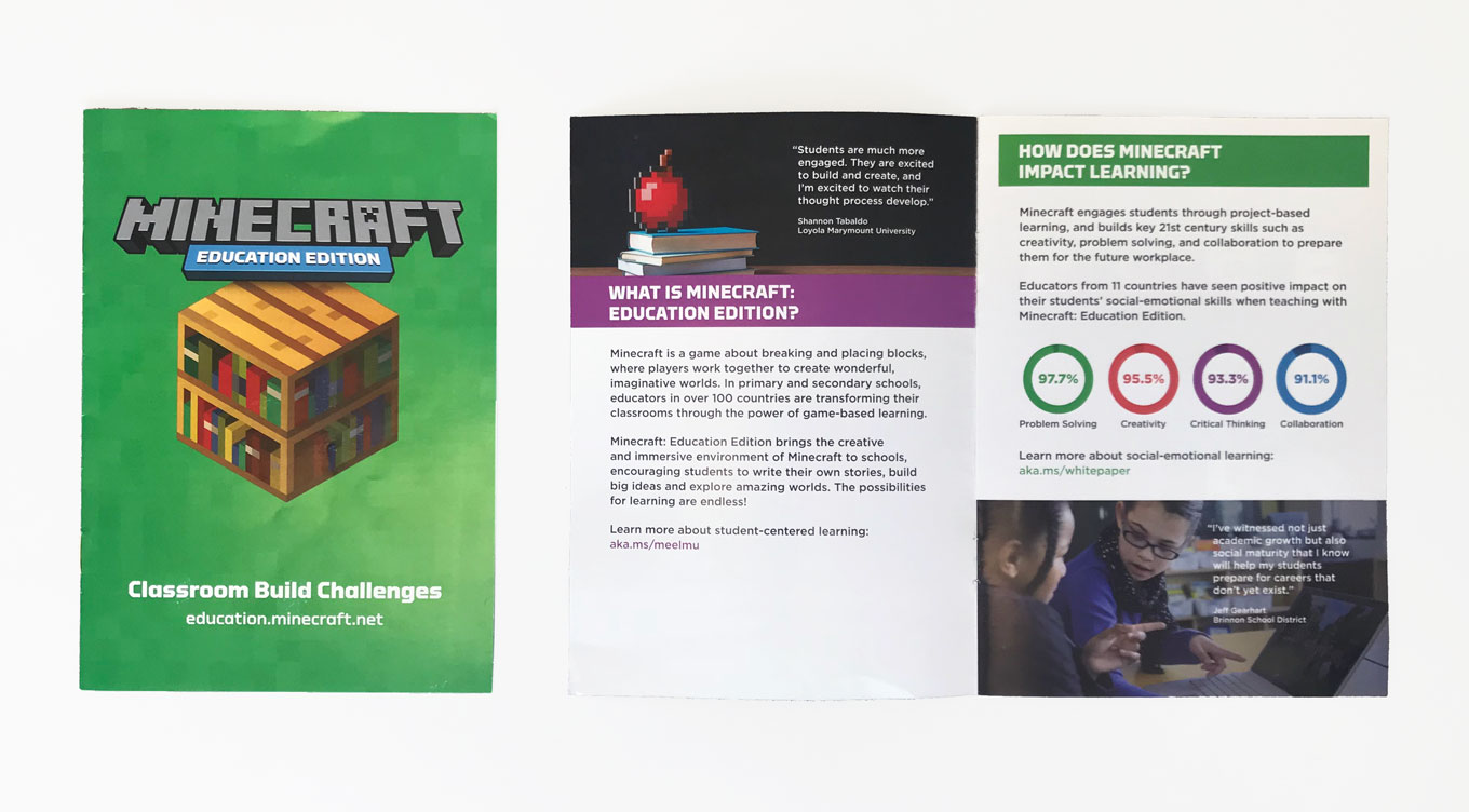 Cover and interior page of Minecraft brochure