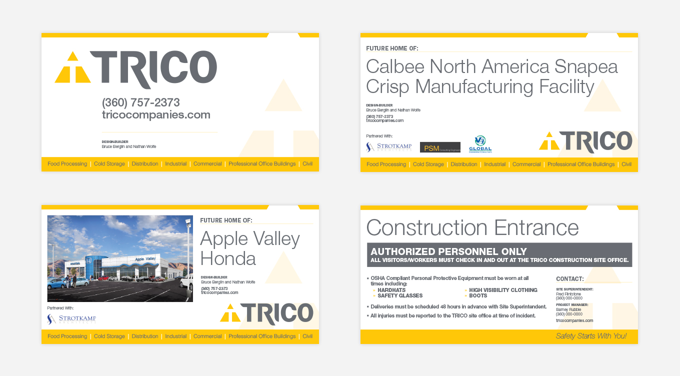 Image of four versions of Trico custom environmental signage