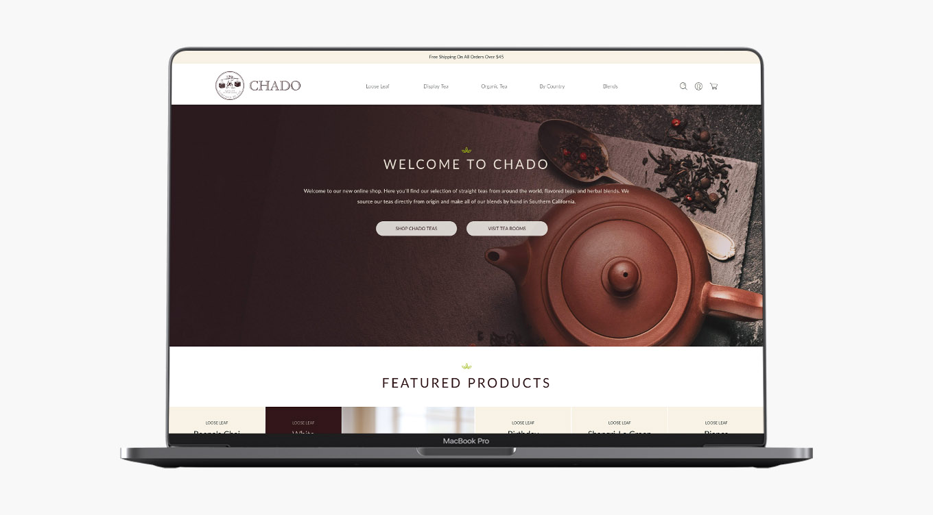 Desktop mockup of Chado E-commerce website