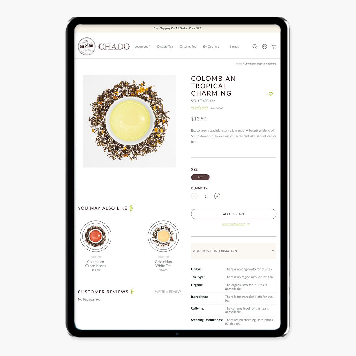 Image of Chado E-commerce product page