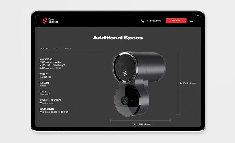 Tablet mockup of Deep Sentinel product specs