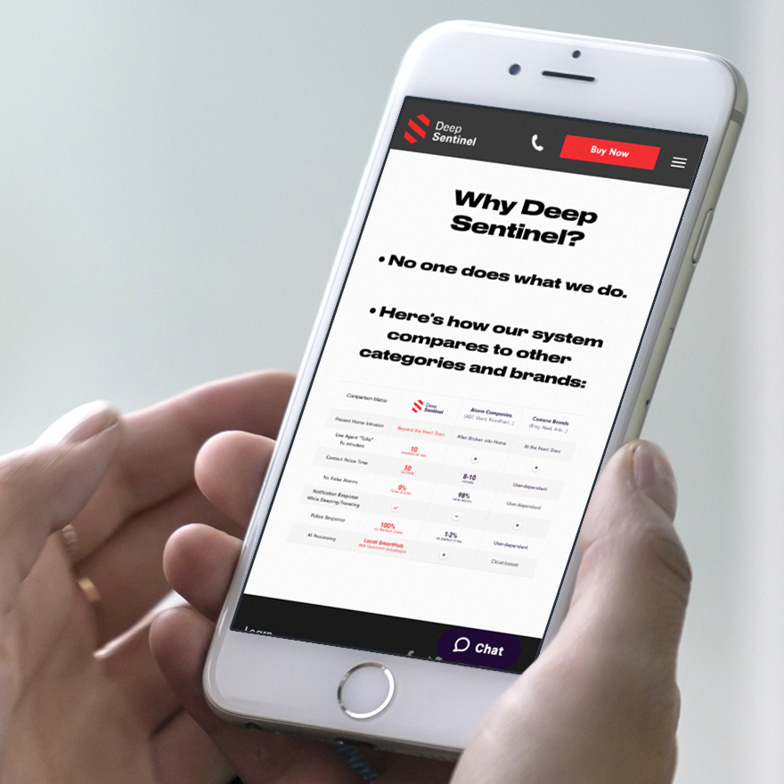 Image of Iphone mockup of Deep Sentinel responsive website design