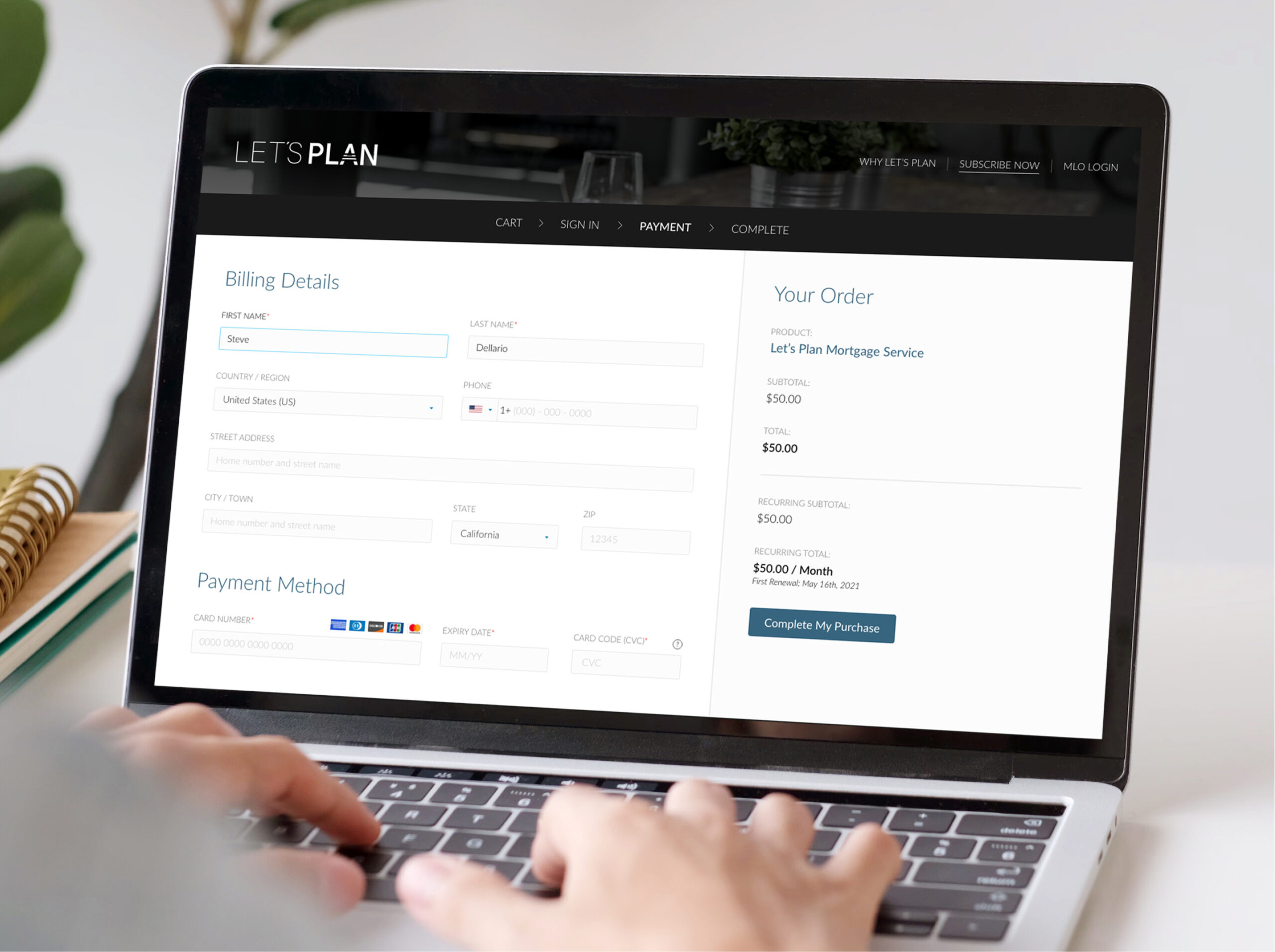 LP Loan Planner™ WordPress checkout screen