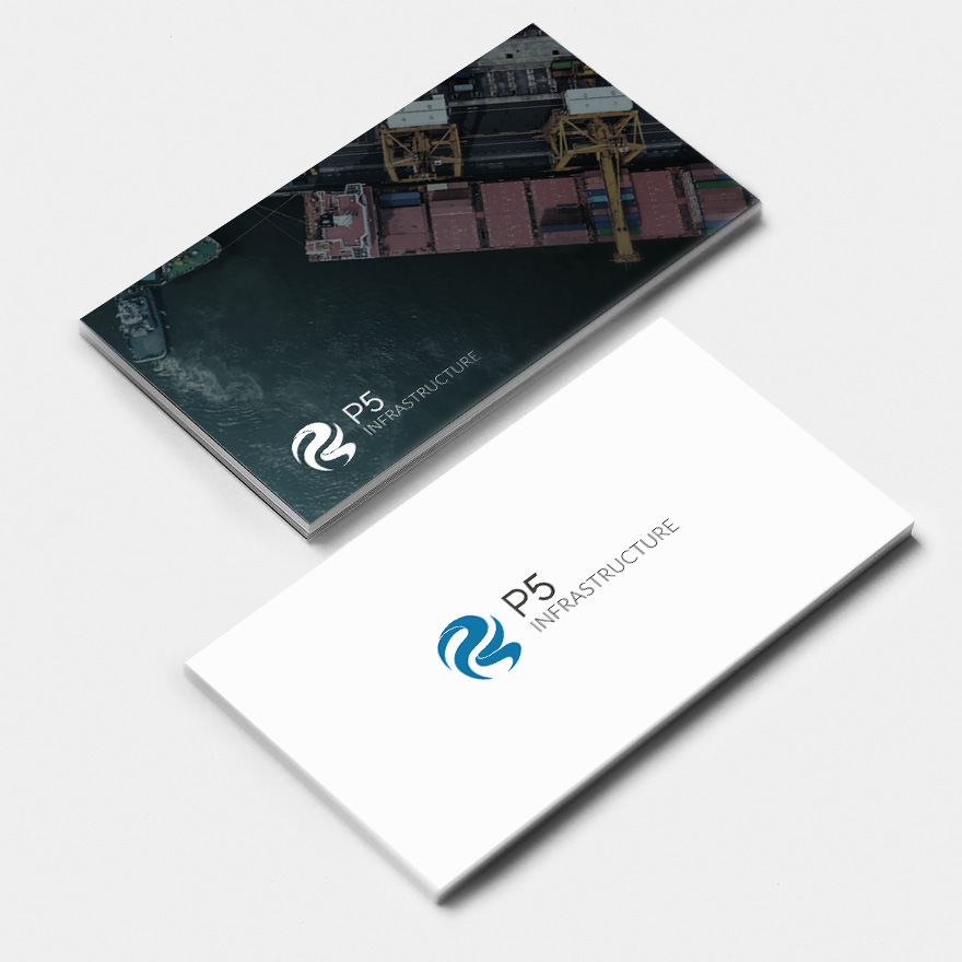 P5 Infrastructure business card front and back mockups