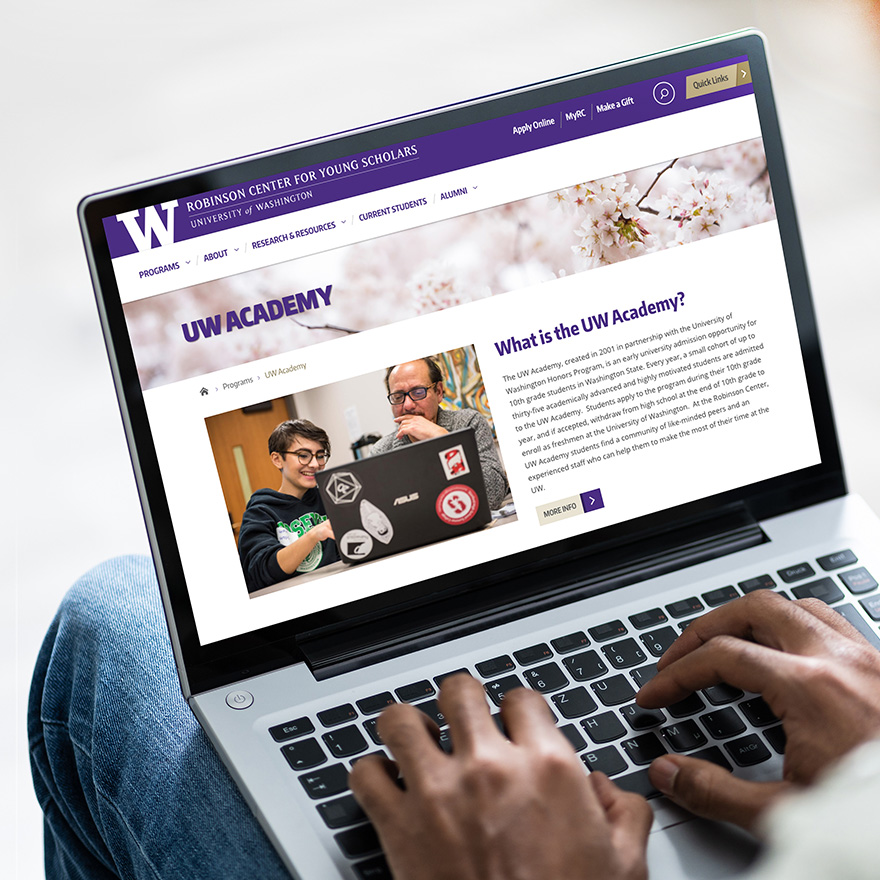 UW Robinson Center for Young Scholars custom WordPress website