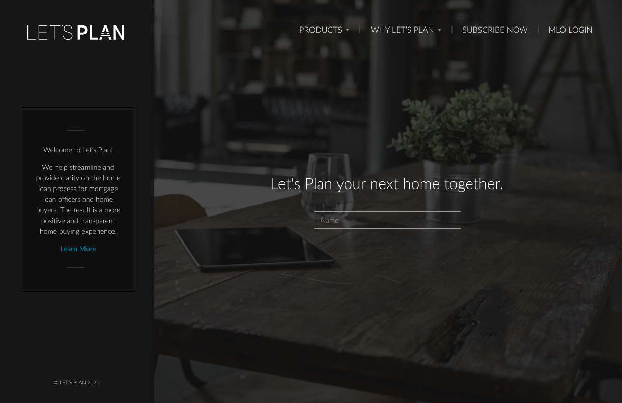 Let's Plan™ MLO Login Screen