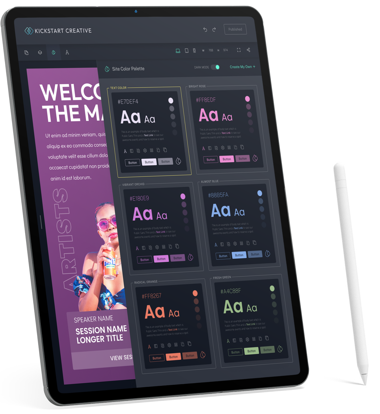 Dark Mode Tablet With Website Editor User Interface
