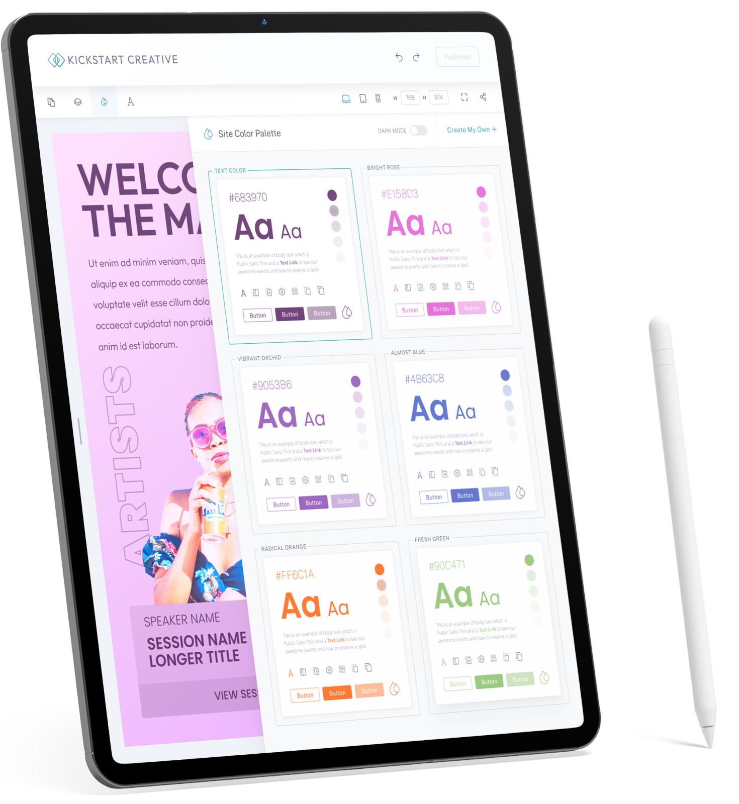 Light Mode Tablet With Website Editor User Interface