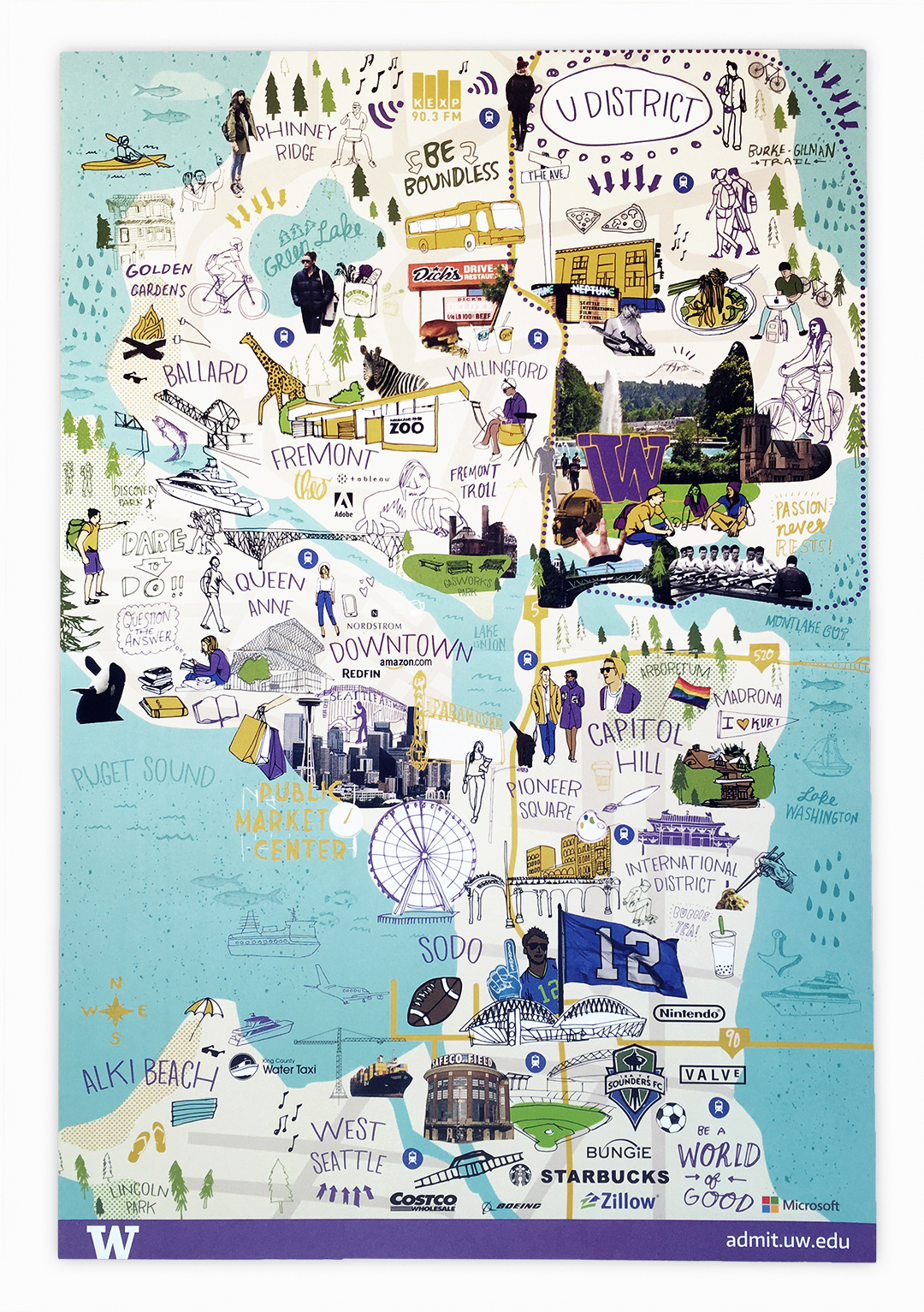 Custom illustrated map of the Seattle area