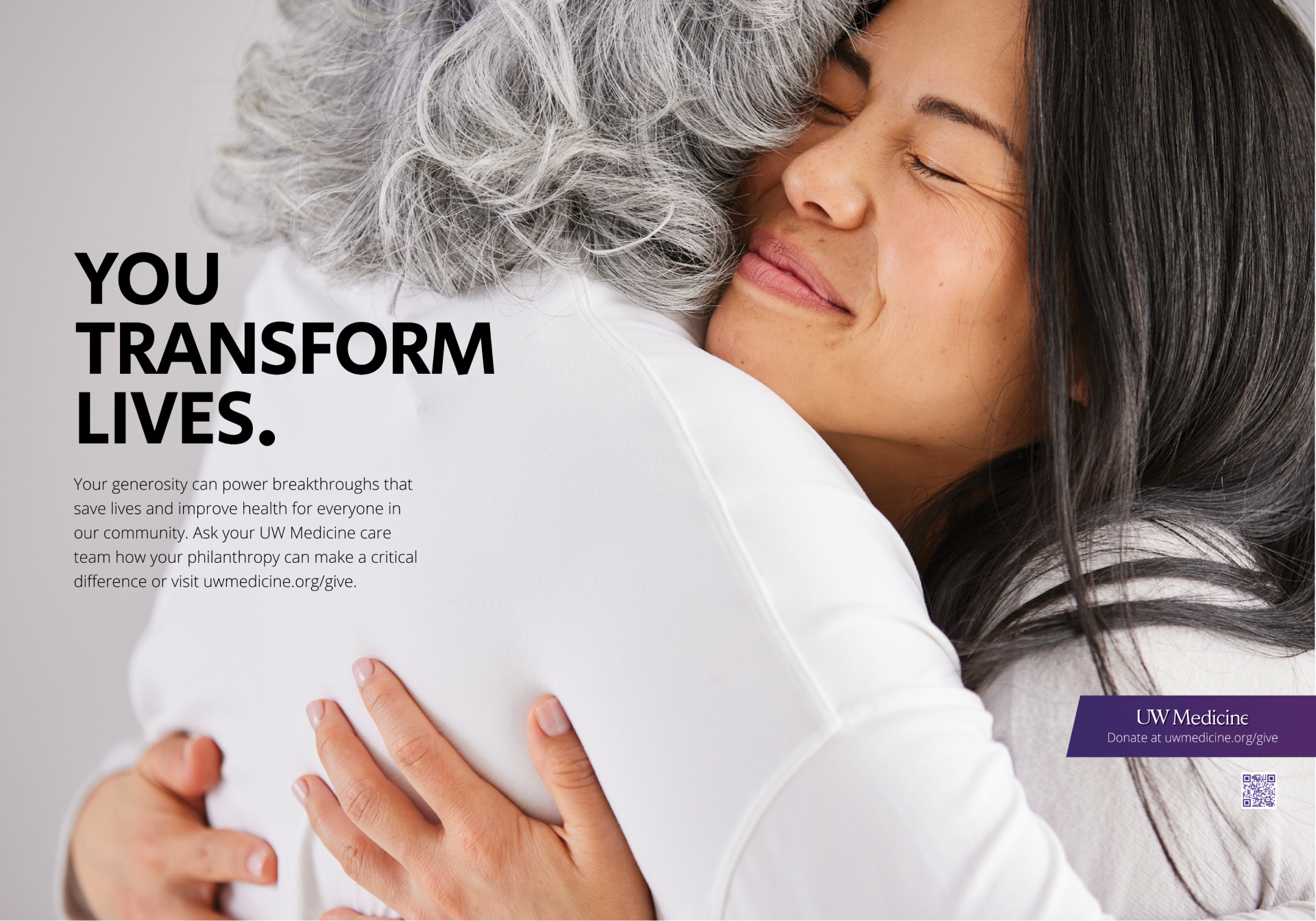 UW Medicine Grateful Patient Campaign Wall Graphic " You Transform Lives"