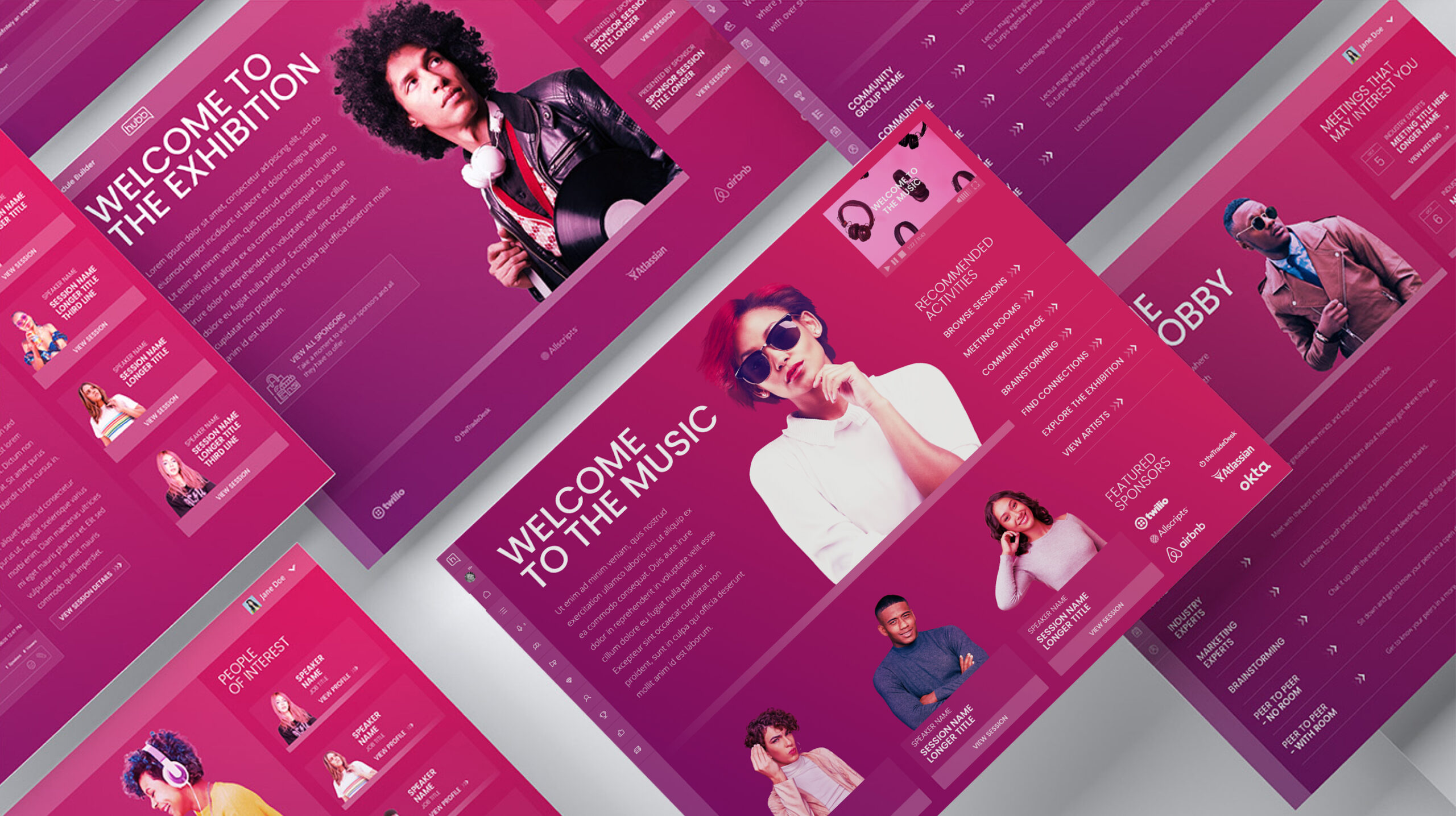 Hubb_GradientTheme_Full_EDIT2025 Isometric screens showing the Hubb Gradient Theme user interface and layout mockups