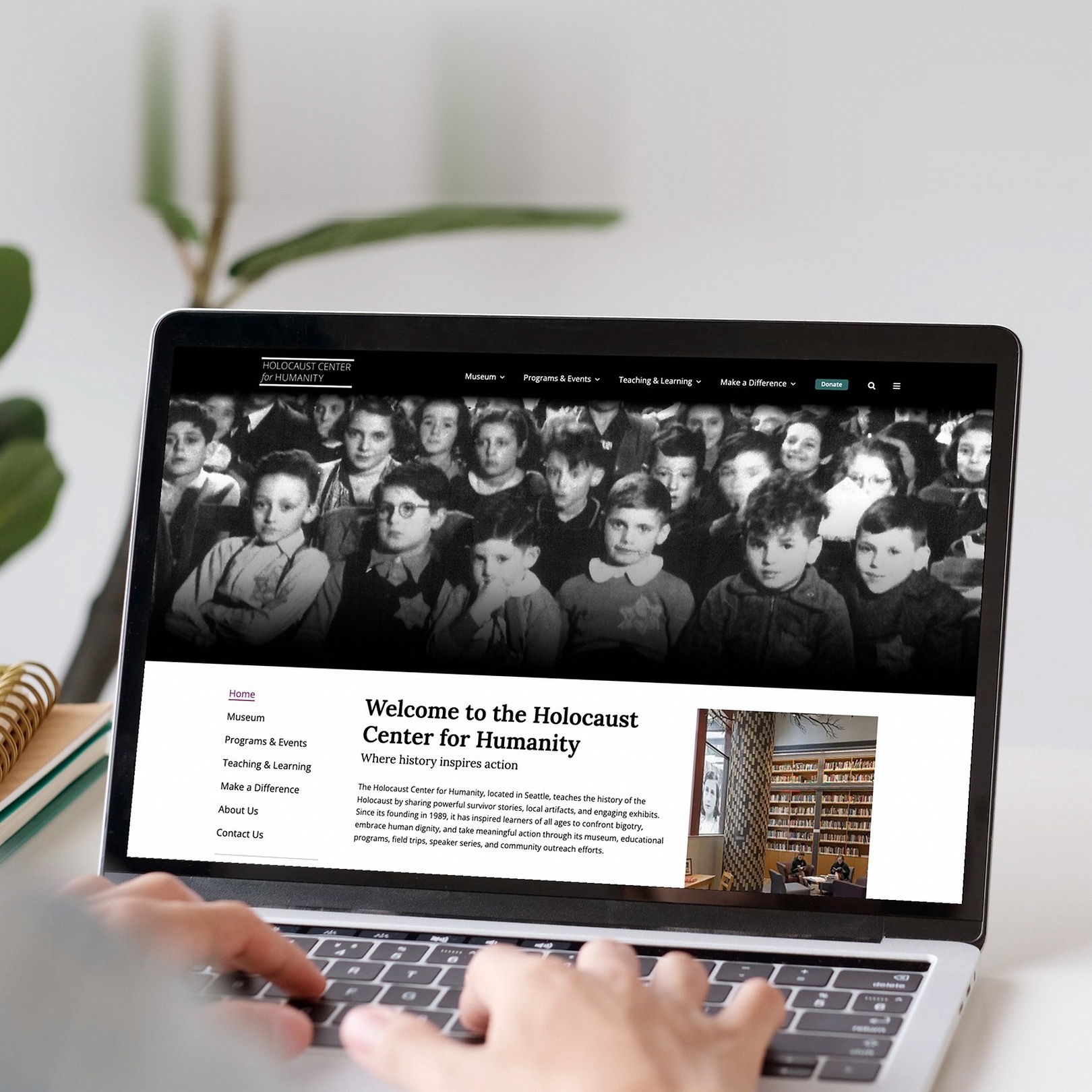 Holocaust Center for Humanity website and digital transformation by Jennergy shown on desktop.